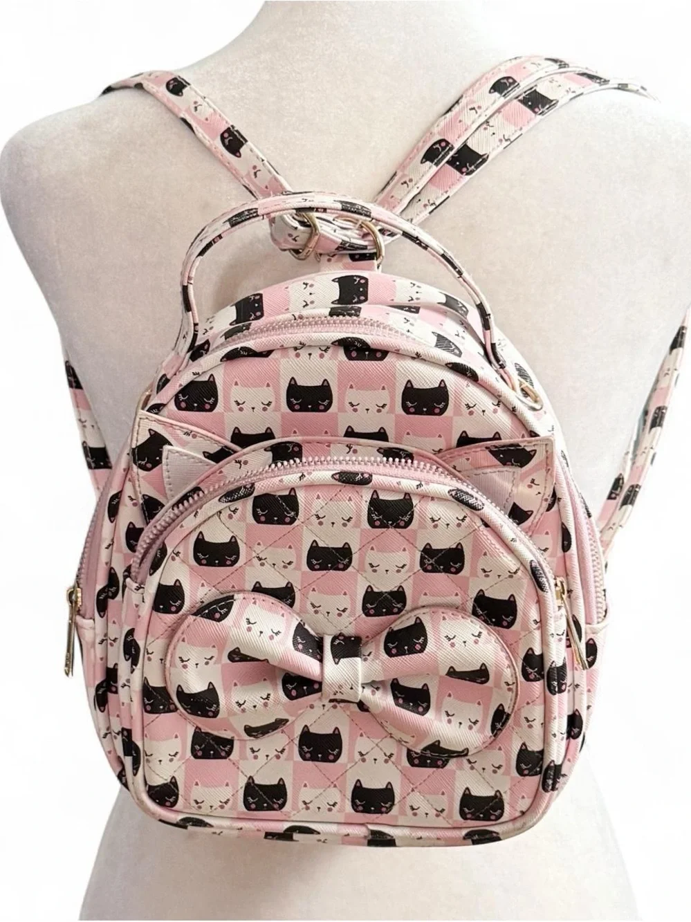 Under One Sky Pink Cat Print Mini Backpack Purse w/ Bow